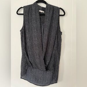 Navy blue abstract drape front top